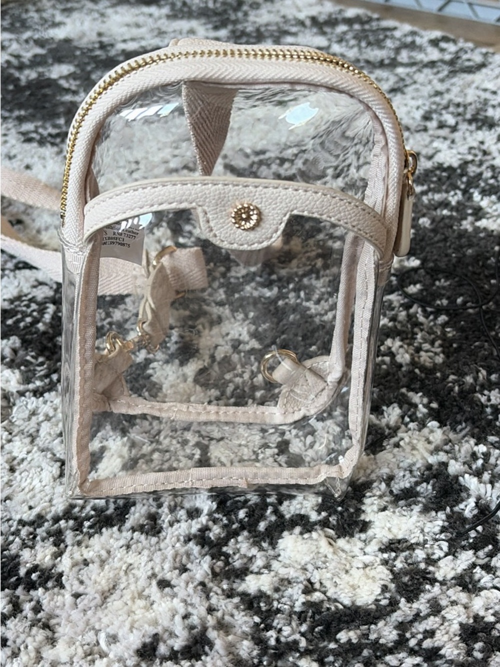 Clear Mini Crossbody Bag with Beige Trim - Women Bags